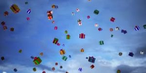 Animated Background Christmas Presents falling from the sky