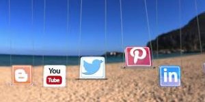 Element 3D Social Icons Swinging on Beach